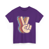 Retro Peace Sign V Fingers T-Shirt - Purple