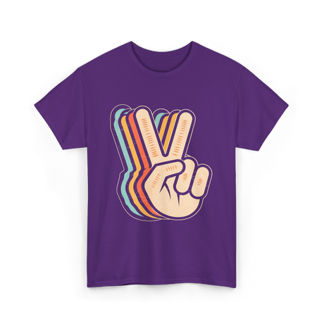 Retro Peace Sign V Fingers T-Shirt - Purple