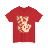 Retro Peace Sign V Fingers T-Shirt - Red