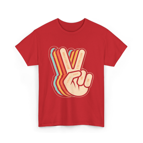 Retro Peace Sign V Fingers T-Shirt - Red