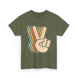 Retro Peace Sign V Fingers T-Shirt - Military Green