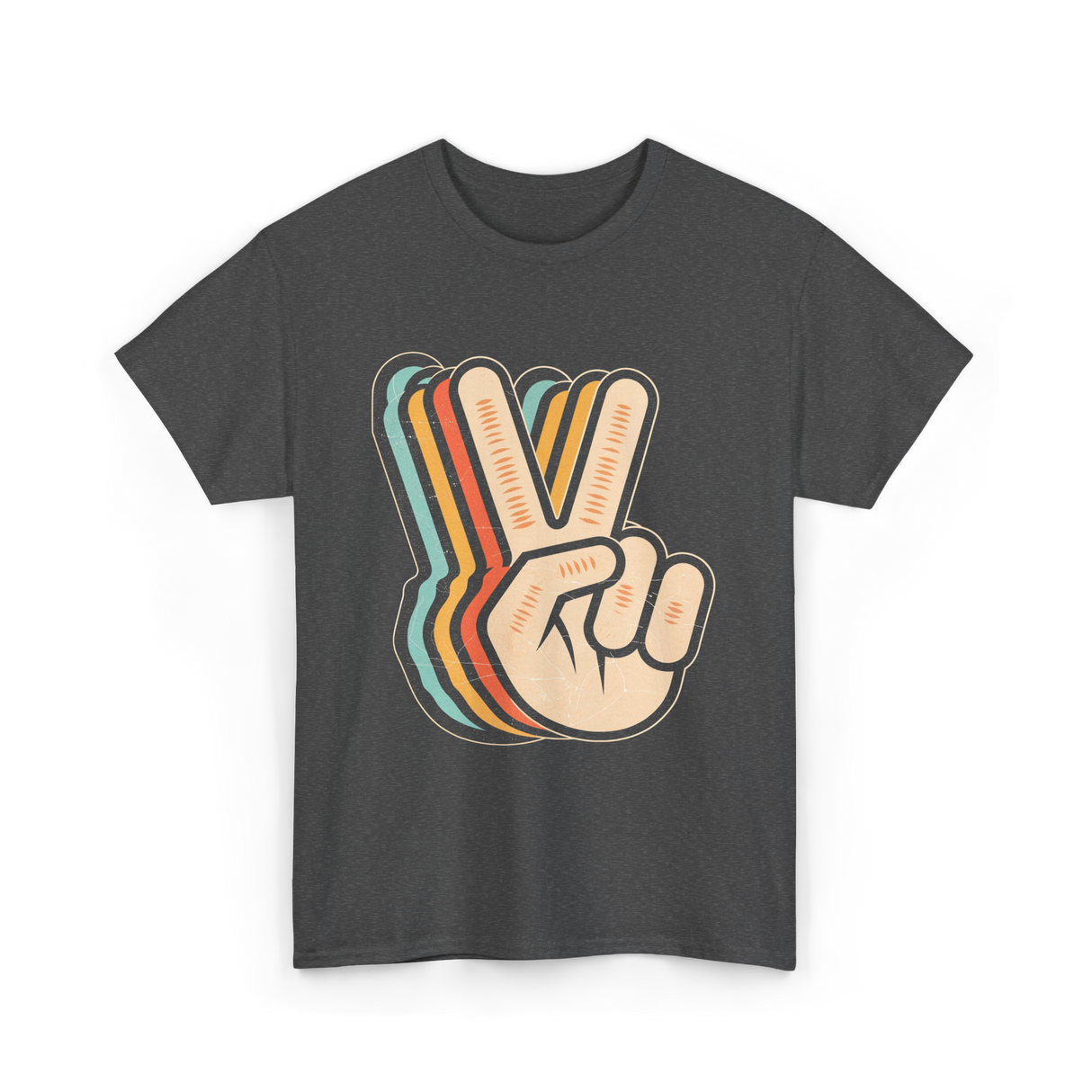 Retro Peace Sign V Fingers T-Shirt - Dark Heather