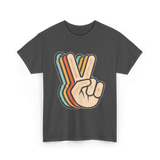 Retro Peace Sign V Fingers T-Shirt - Dark Heather