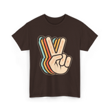 Retro Peace Sign V Fingers T-Shirt - Dark Chocolate