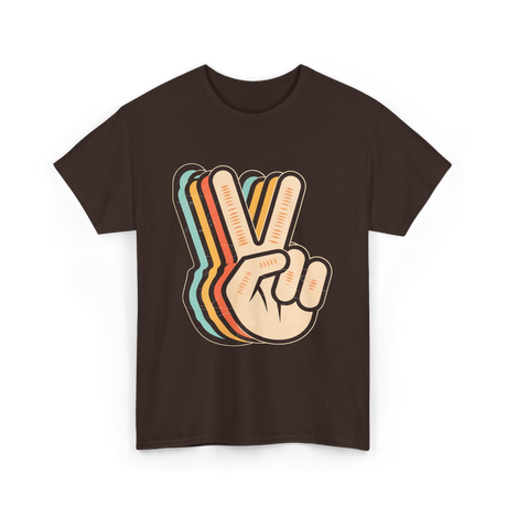 Retro Peace Sign V Fingers T-Shirt - Dark Chocolate