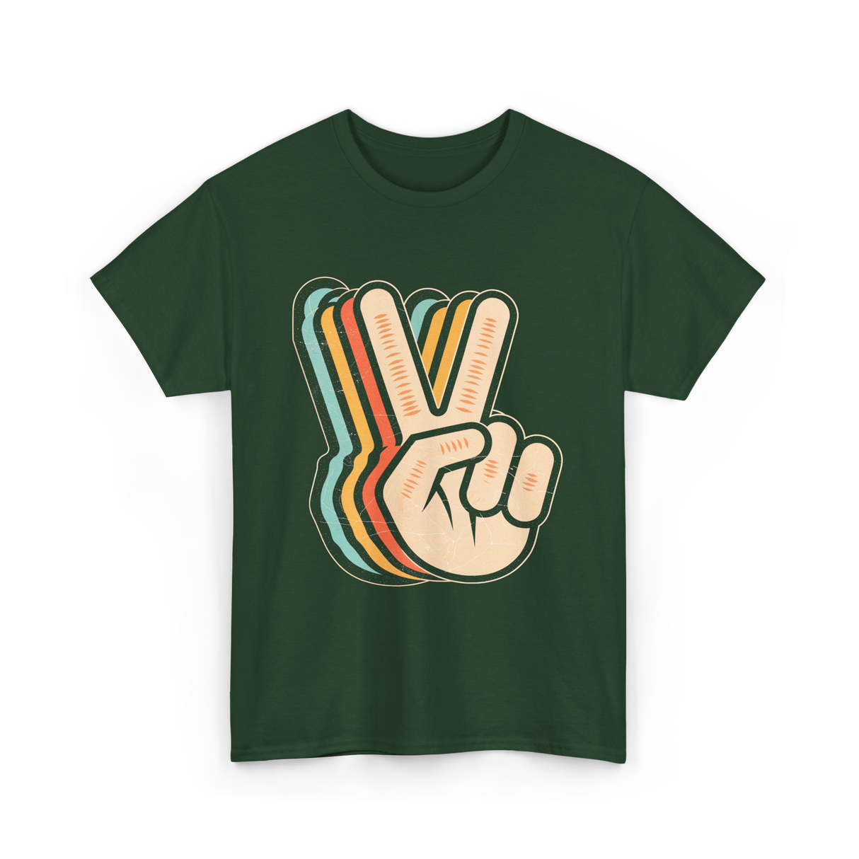 Retro Peace Sign V Fingers T-Shirt - Forest Green