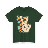 Retro Peace Sign V Fingers T-Shirt - Forest Green