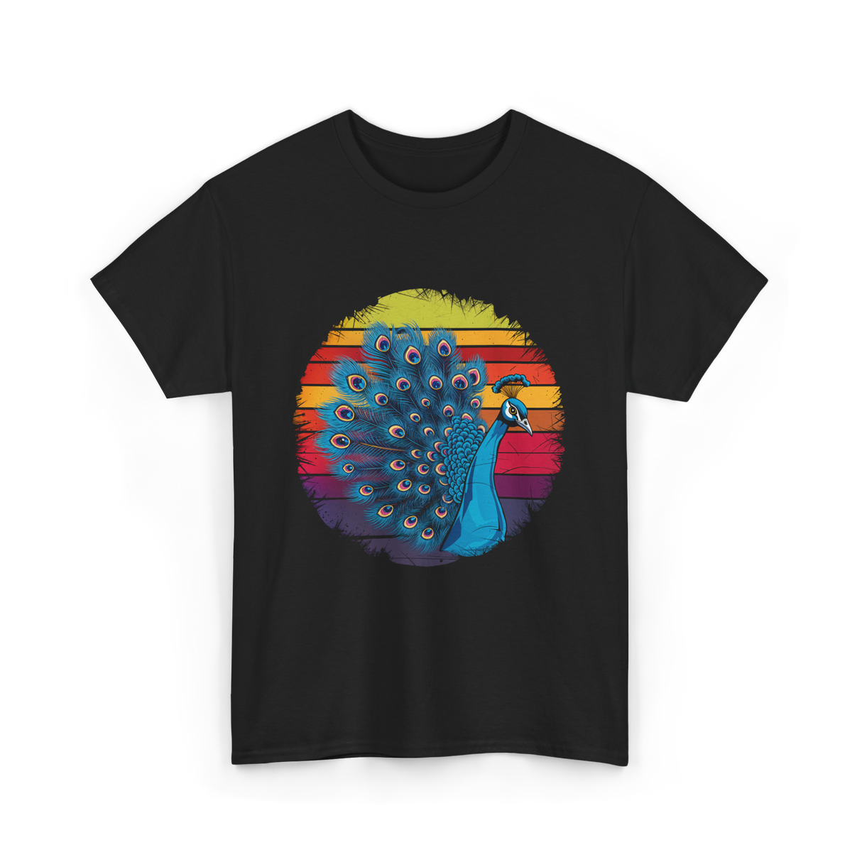 Retro Peacock Art Peacock T-Shirt - Black