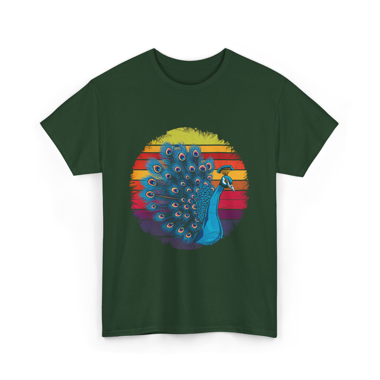 Retro Peacock Art Peacock T-Shirt - Forest Green