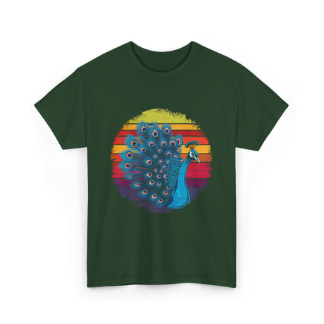 Retro Peacock Art Peacock T-Shirt - Forest Green