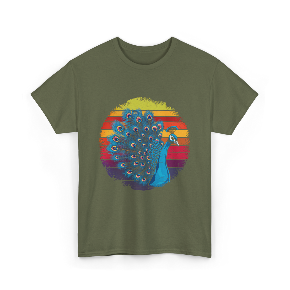 Retro Peacock Art Peacock T-Shirt - Military Green