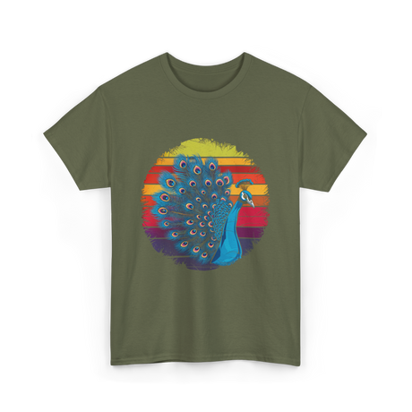 Retro Peacock Art Peacock T-Shirt - Military Green