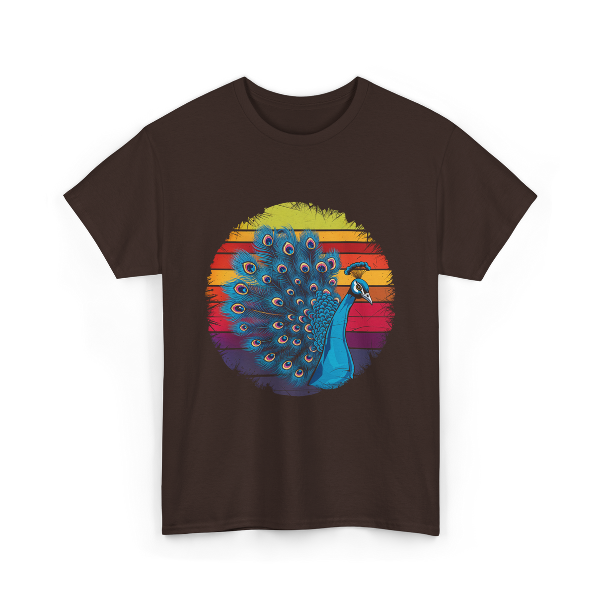 Retro Peacock Art Peacock T-Shirt - Dark Chocolate