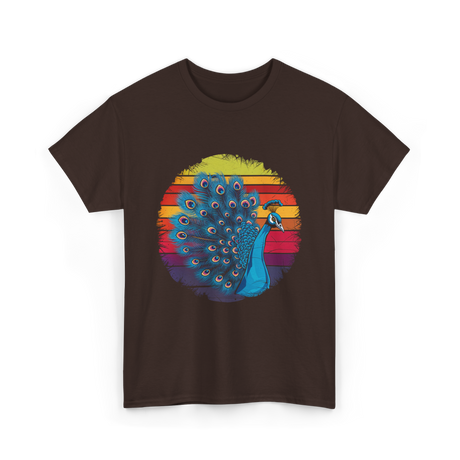 Retro Peacock Art Peacock T-Shirt - Dark Chocolate