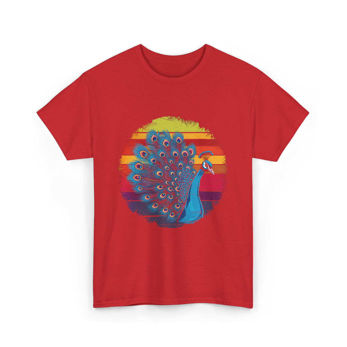 Retro Peacock Art Peacock T-Shirt - Red