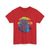 Retro Peacock Art Peacock T-Shirt - Red