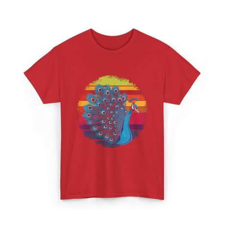 Retro Peacock Art Peacock T-Shirt - Red