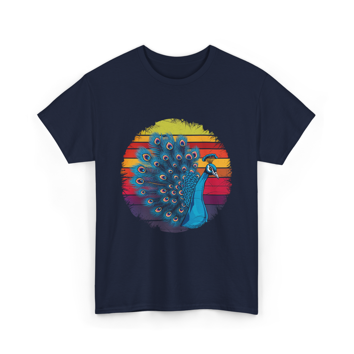 Retro Peacock Art Peacock T-Shirt - Navy