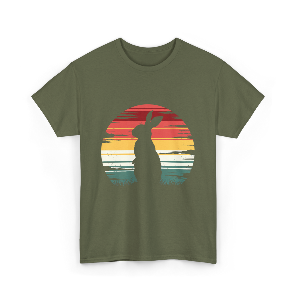 Retro Rabbit Artwork Bunny Lover T-Shirt - Military Green