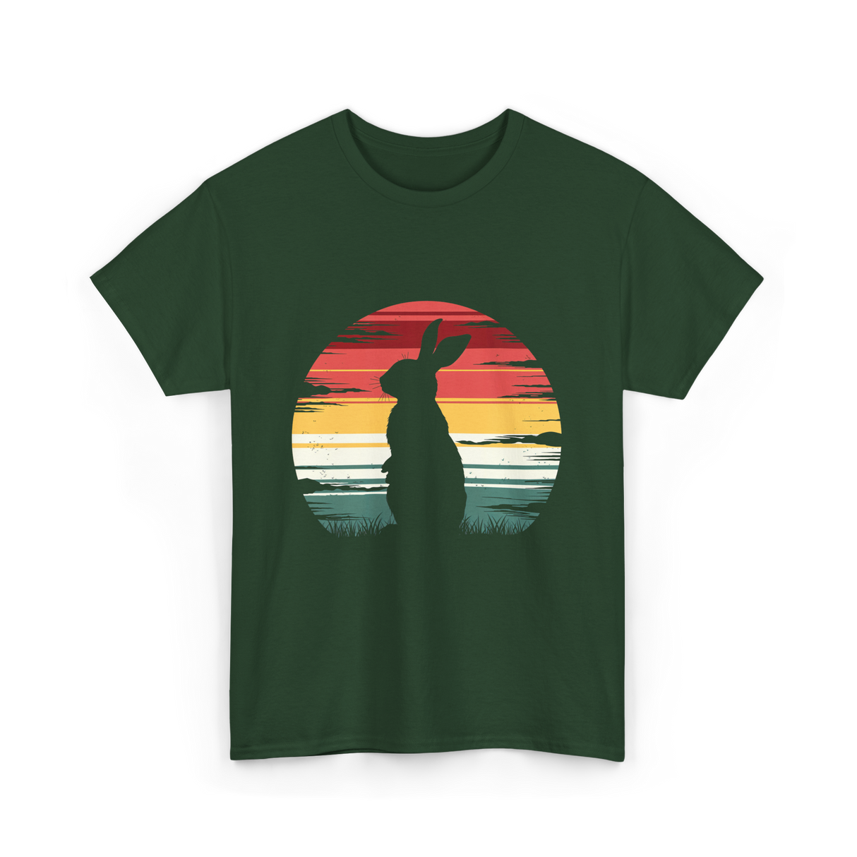 Retro Rabbit Artwork Bunny Lover T-Shirt - Forest Green