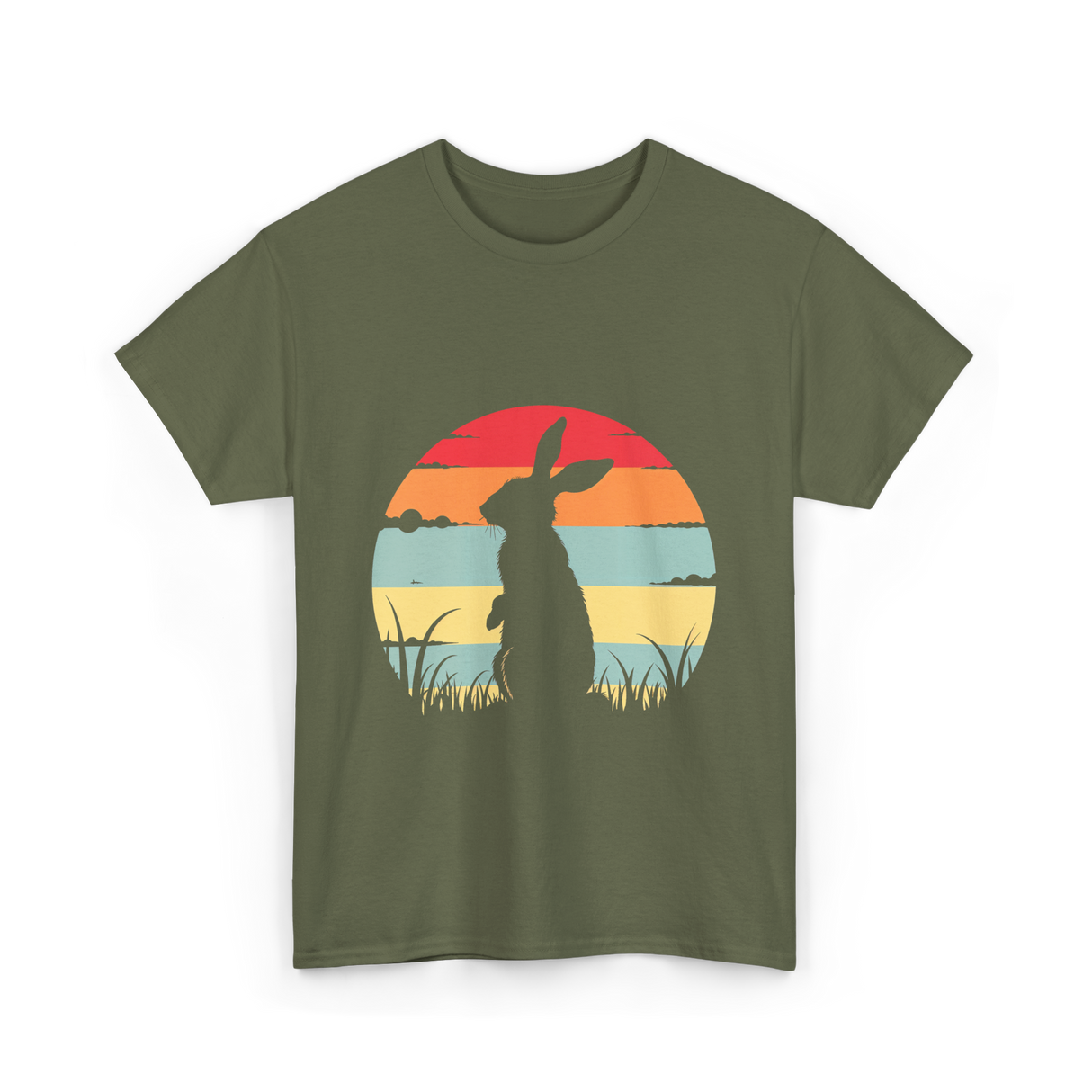 Retro Rabbit Bunny Lover T-Shirt - Military Green