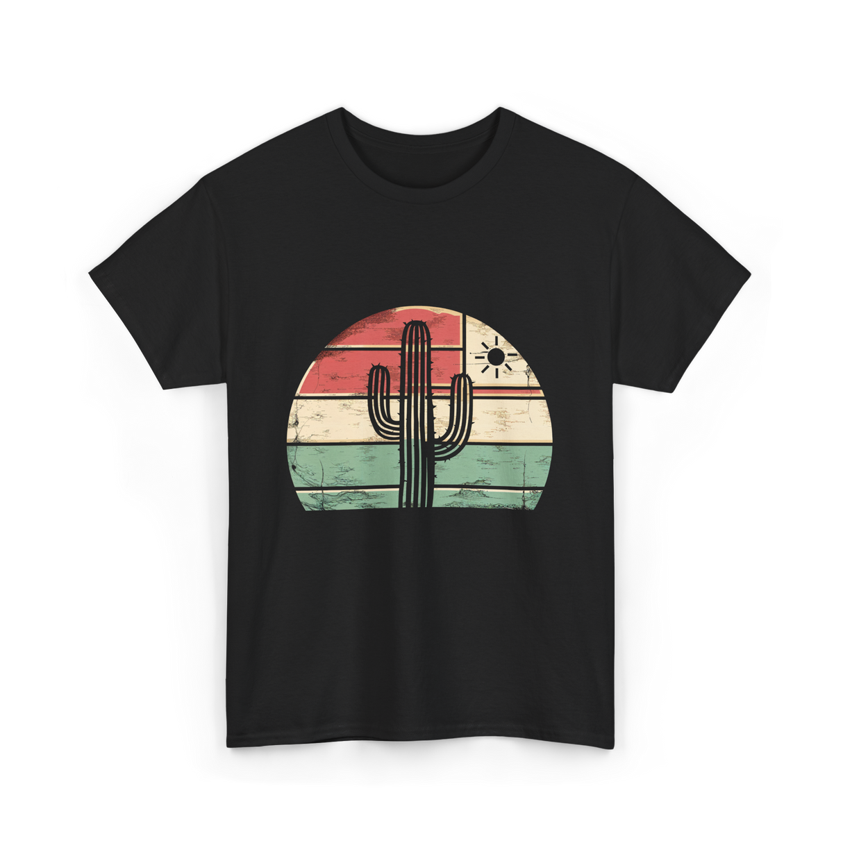 Retro Saguaro Cactus Sunset Cactus T-Shirt - Black