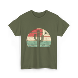 Retro Saguaro Cactus Sunset Cactus T-Shirt - Military Green