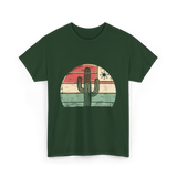 Retro Saguaro Cactus Sunset Cactus T-Shirt - Forest Green