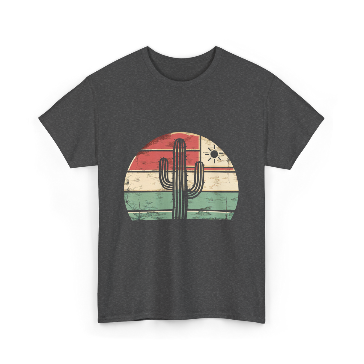 Retro Saguaro Cactus Sunset Cactus T-Shirt - Dark Heather