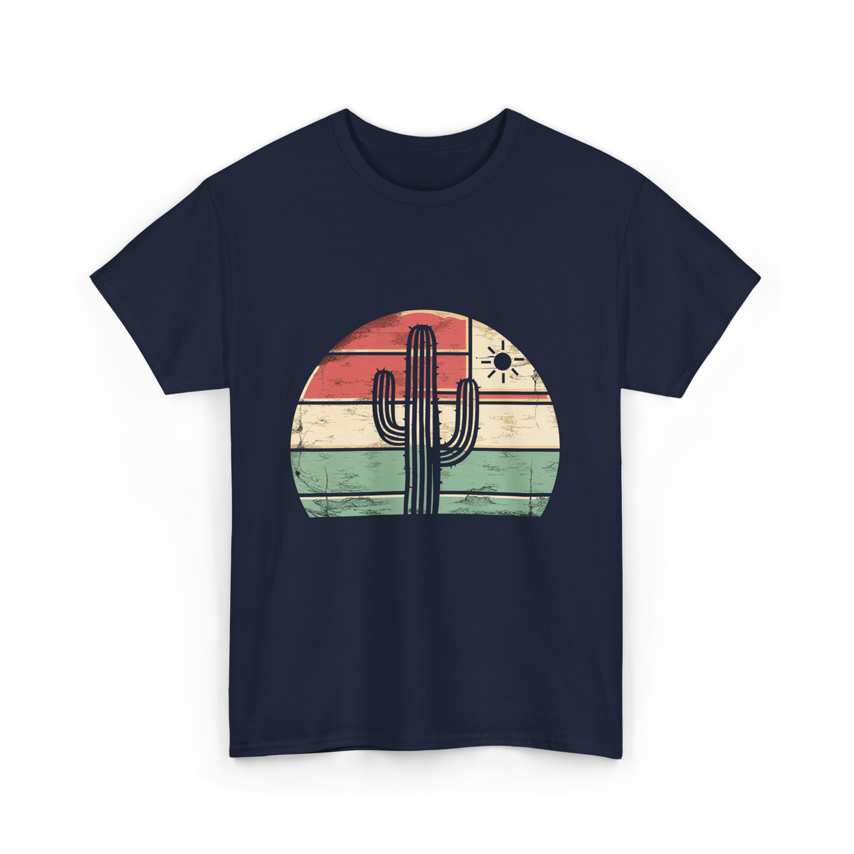 Retro Saguaro Cactus Sunset Cactus T-Shirt - Navy