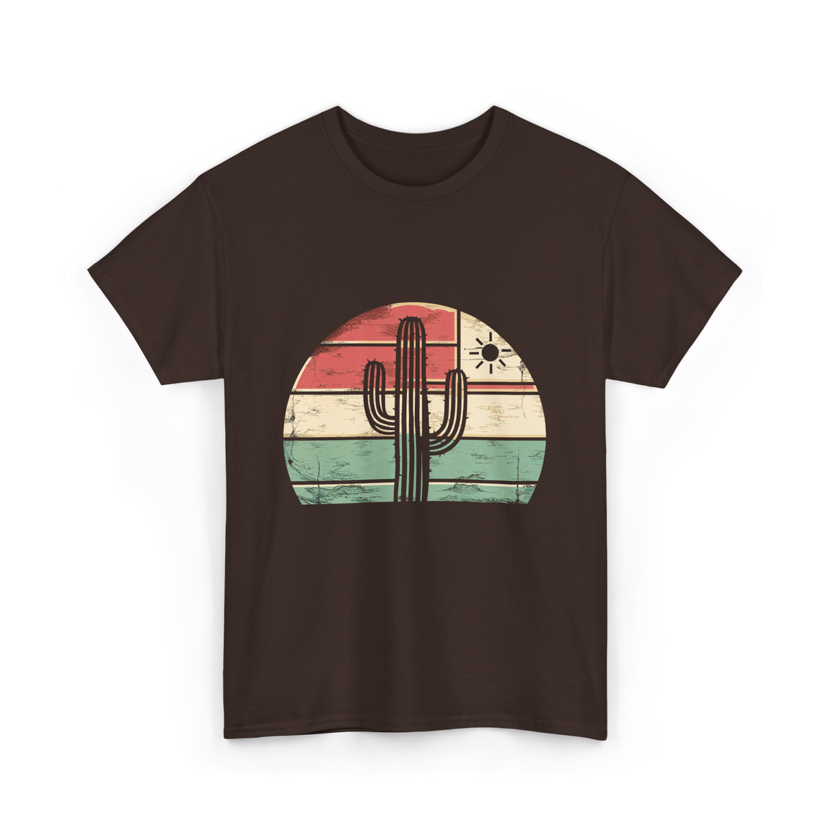 Retro Saguaro Cactus Sunset Cactus T-Shirt - Dark Chocolate