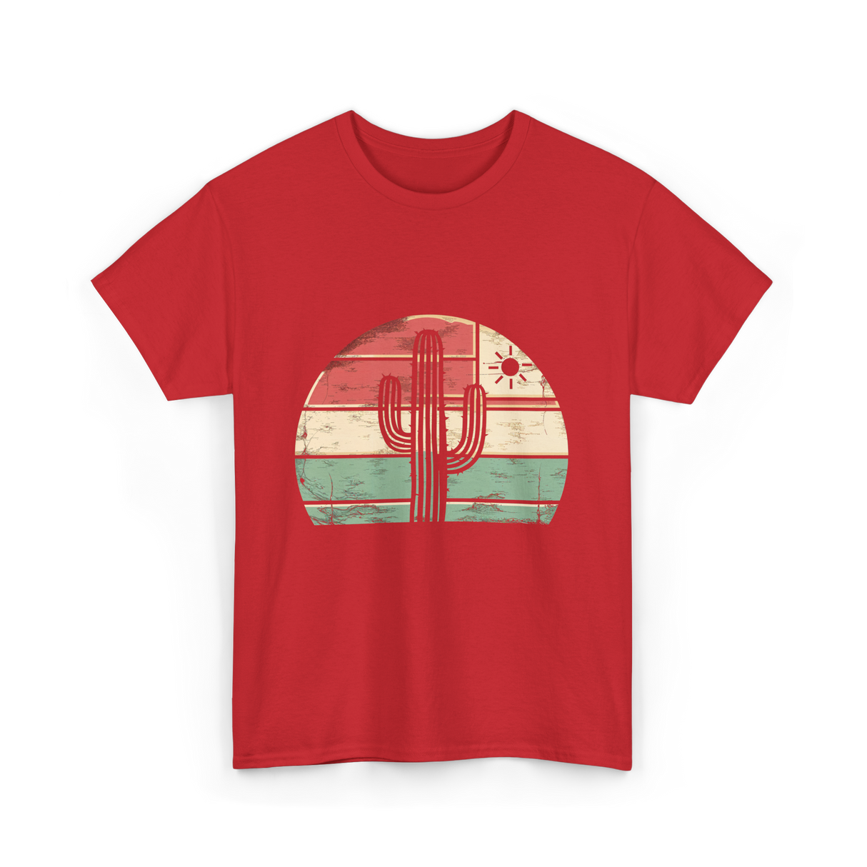 Retro Saguaro Cactus Sunset Cactus T-Shirt - Red