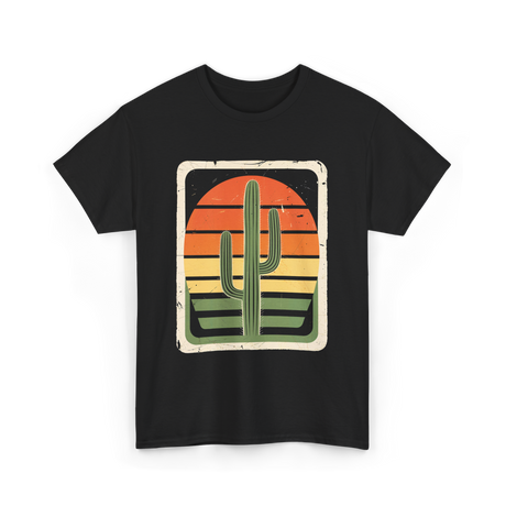 Retro Saguaro Sunset Cactus T-Shirt - Black