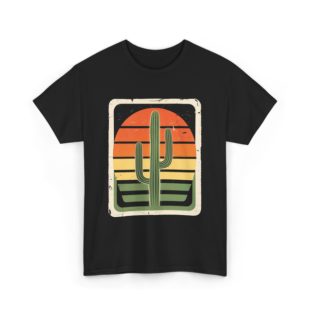 Retro Saguaro Sunset Cactus T-Shirt - Black