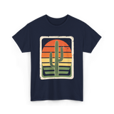 Retro Saguaro Sunset Cactus T-Shirt - Navy