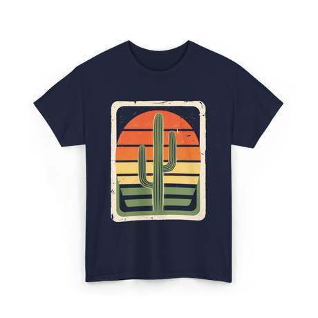 Retro Saguaro Sunset Cactus T-Shirt - Navy