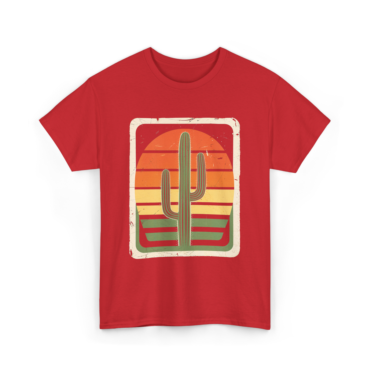 Retro Saguaro Sunset Cactus T-Shirt - Red