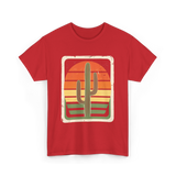 Retro Saguaro Sunset Cactus T-Shirt - Red