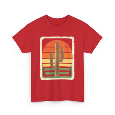 Retro Saguaro Sunset Cactus T-Shirt - Red