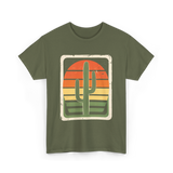 Retro Saguaro Sunset Cactus T-Shirt - Military Green