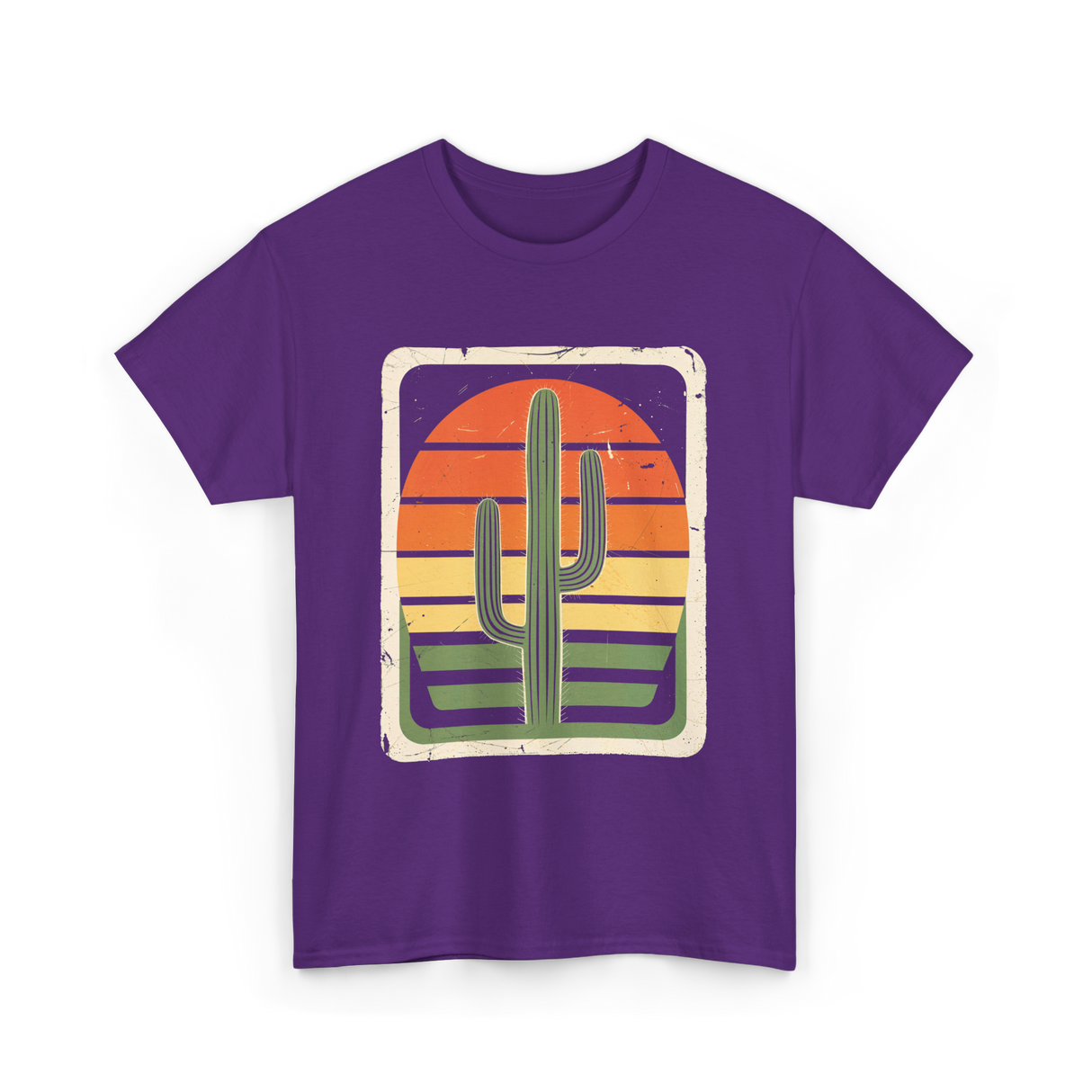 Retro Saguaro Sunset Cactus T-Shirt - Purple