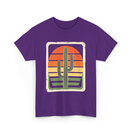 Retro Saguaro Sunset Cactus T-Shirt - Purple