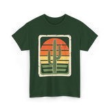 Retro Saguaro Sunset Cactus T-Shirt - Forest Green