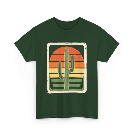 Retro Saguaro Sunset Cactus T-Shirt - Forest Green