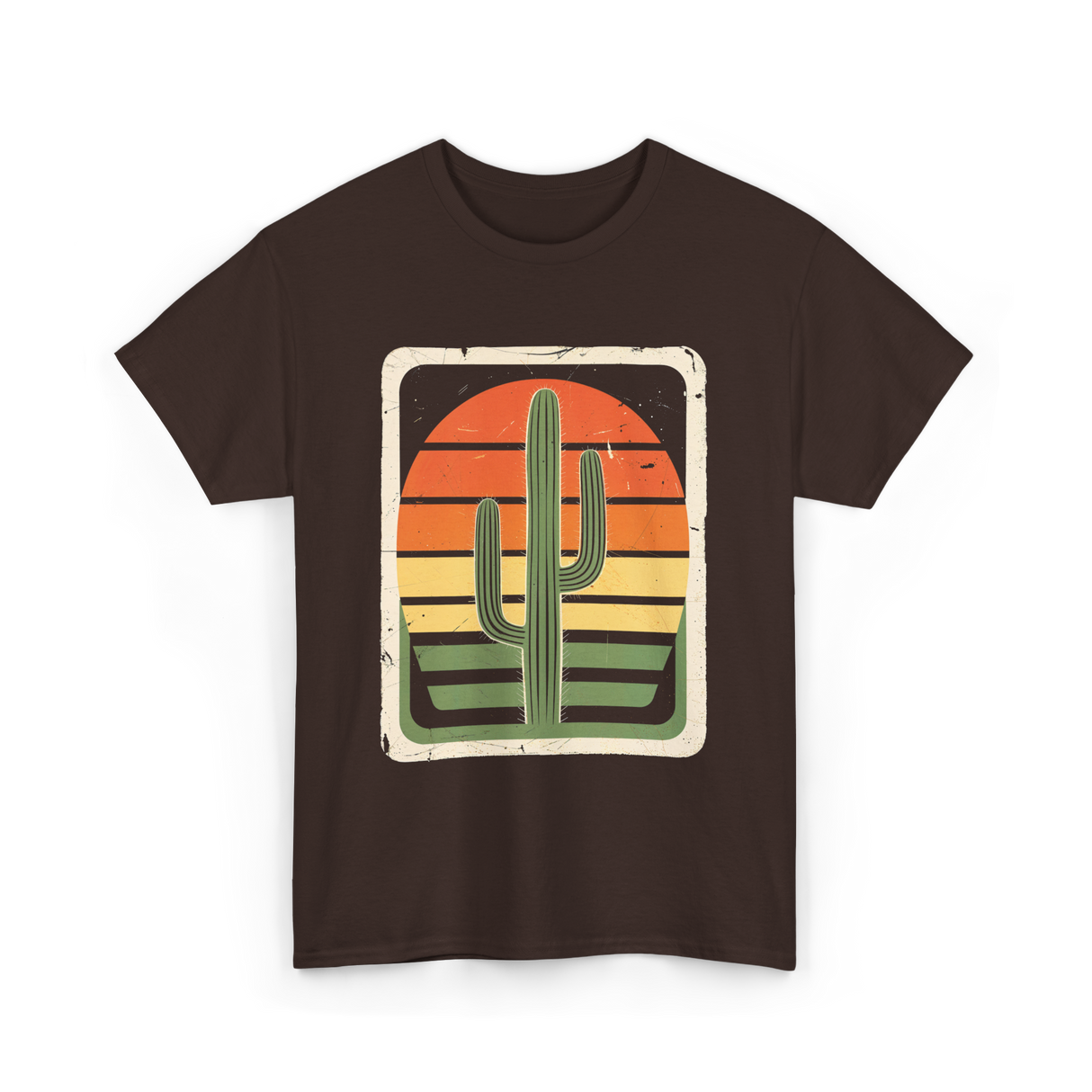 Retro Saguaro Sunset Cactus T-Shirt - Dark Chocolate