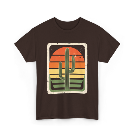 Retro Saguaro Sunset Cactus T-Shirt - Dark Chocolate