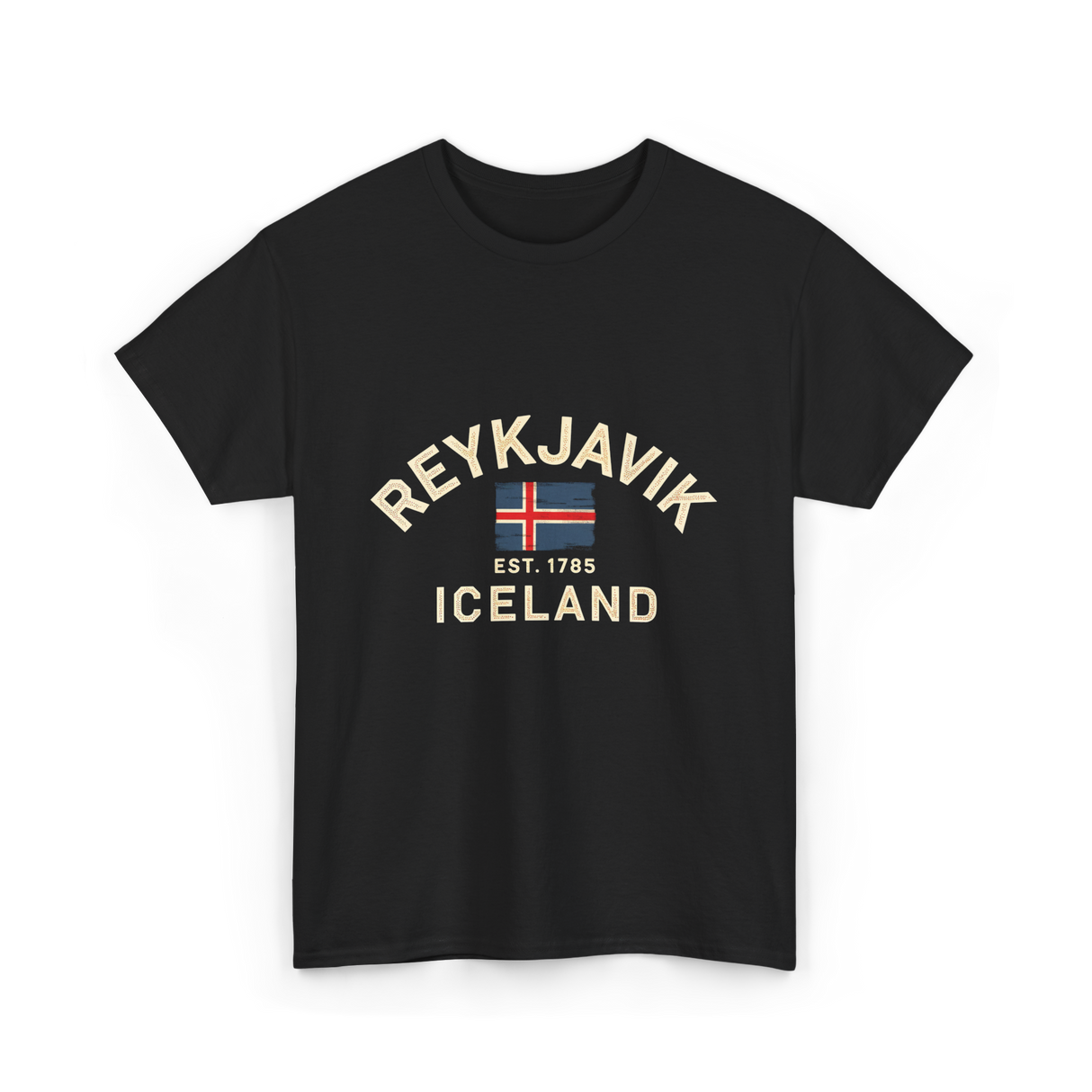 Reykjavik Iceland History Flag T-Shirt - Black