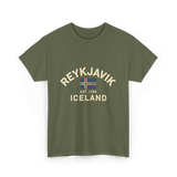 Reykjavik Iceland History Flag T-Shirt - Military Green