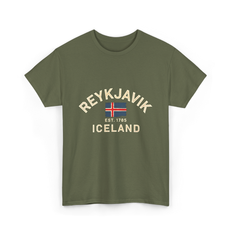 Reykjavik Iceland History Flag T-Shirt - Military Green