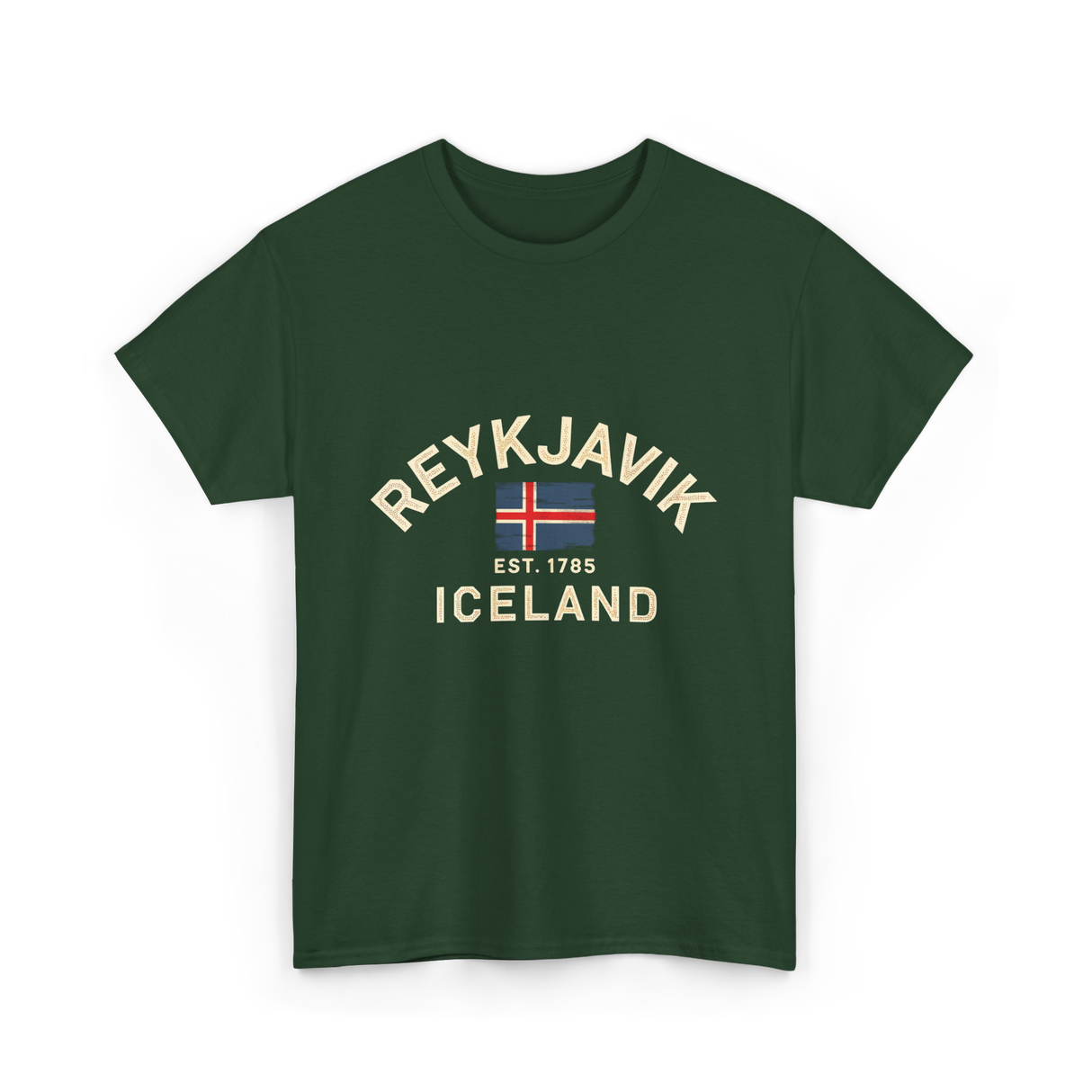 Reykjavik Iceland History Flag T-Shirt - Forest Green